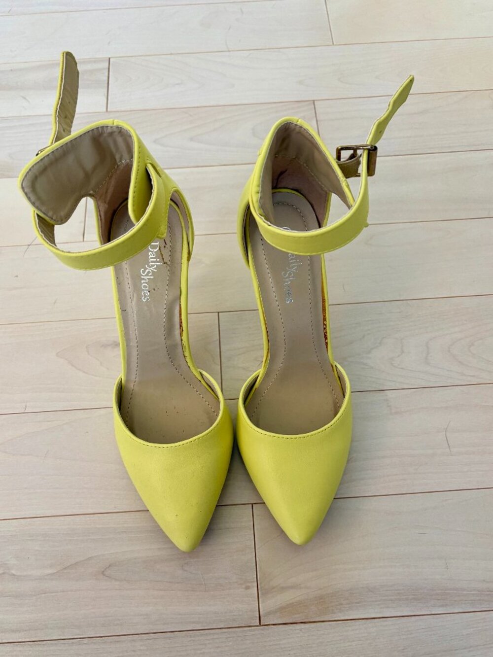 DailyShoes Vacation 99 Ankle Strap Pump High Heeled Buckle Point Toe Yellow